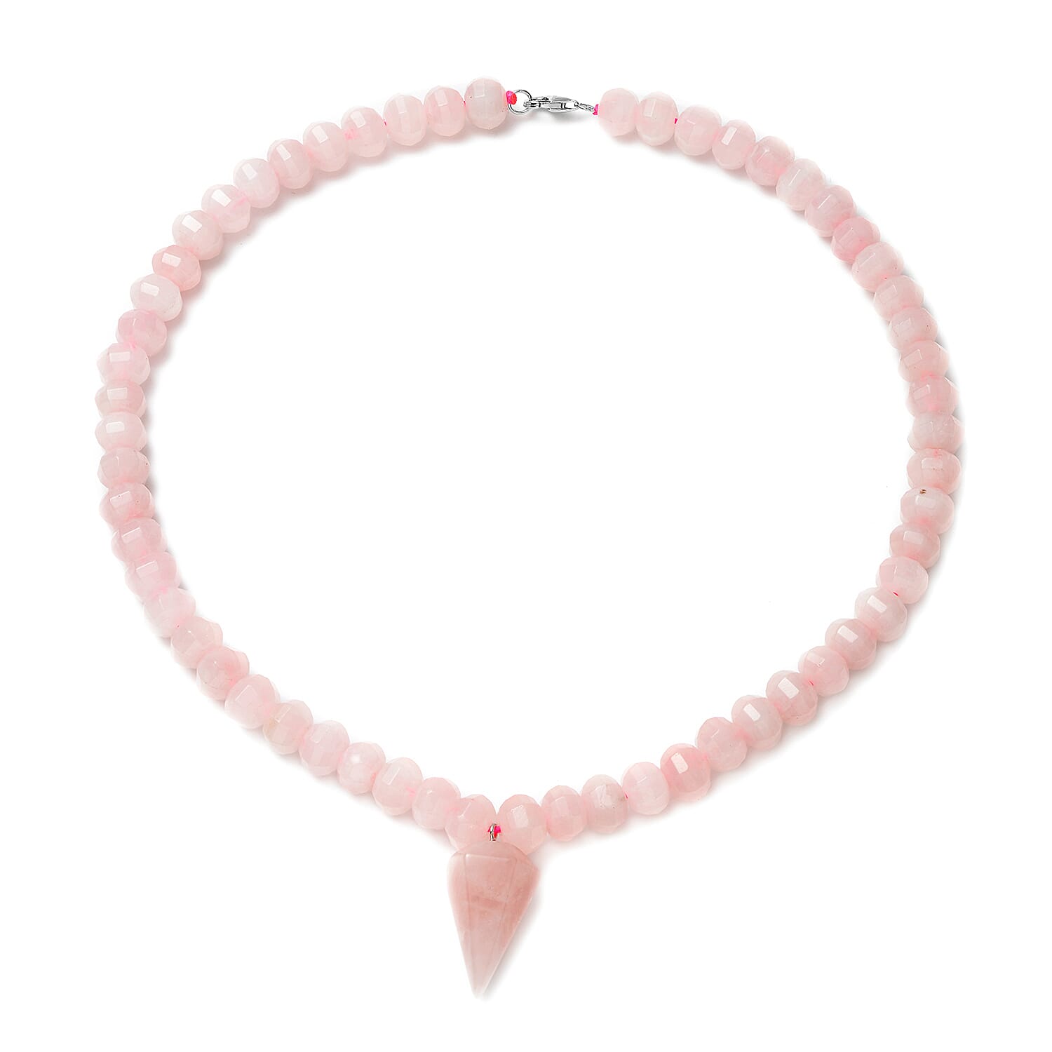Rose Quartz Beads Necklace (Size - 18) in Platinum Overlay Sterling Silver 329.00 Ct.