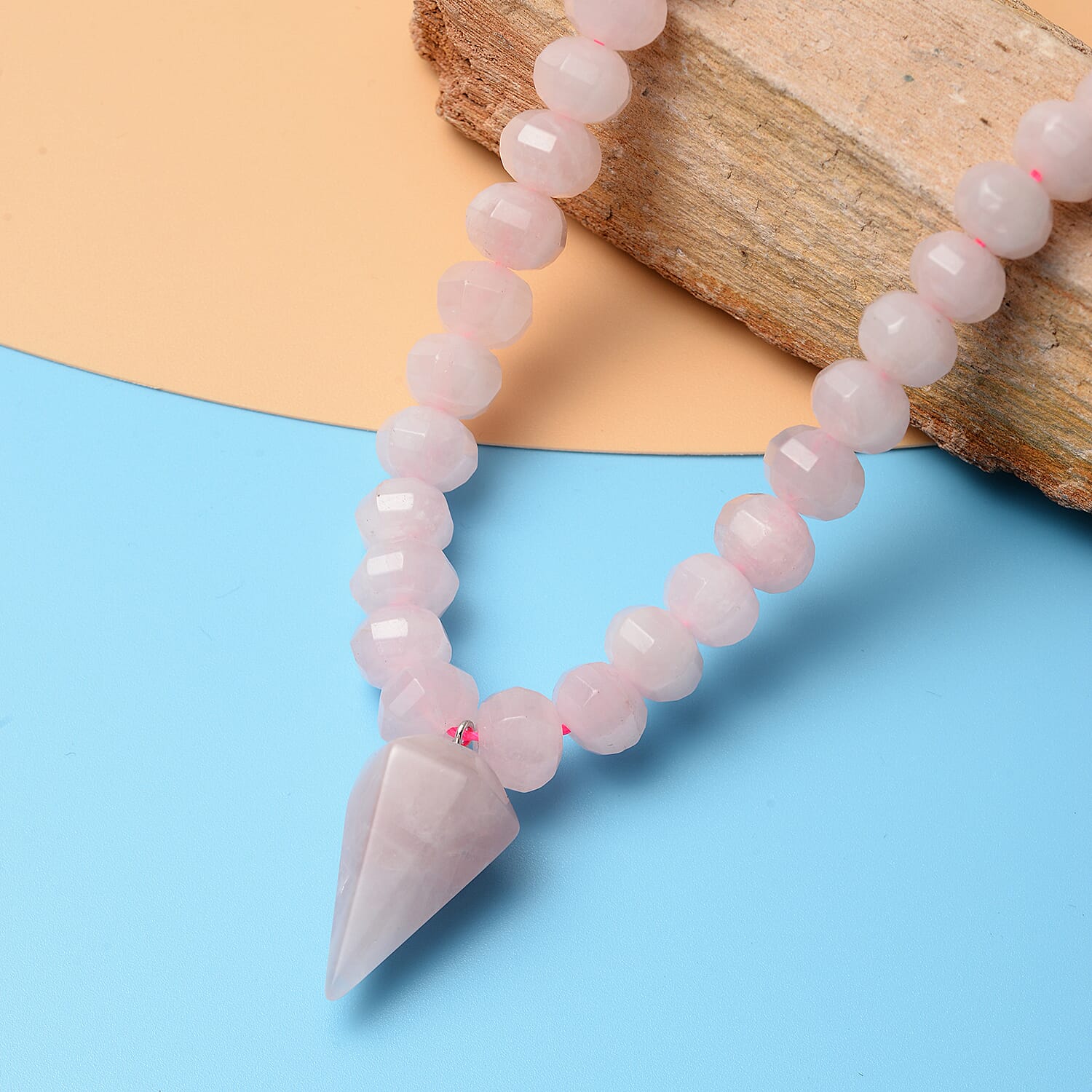 Rose Quartz Beads Necklace (Size - 18) in Platinum Overlay Sterling Silver 329.00 Ct.
