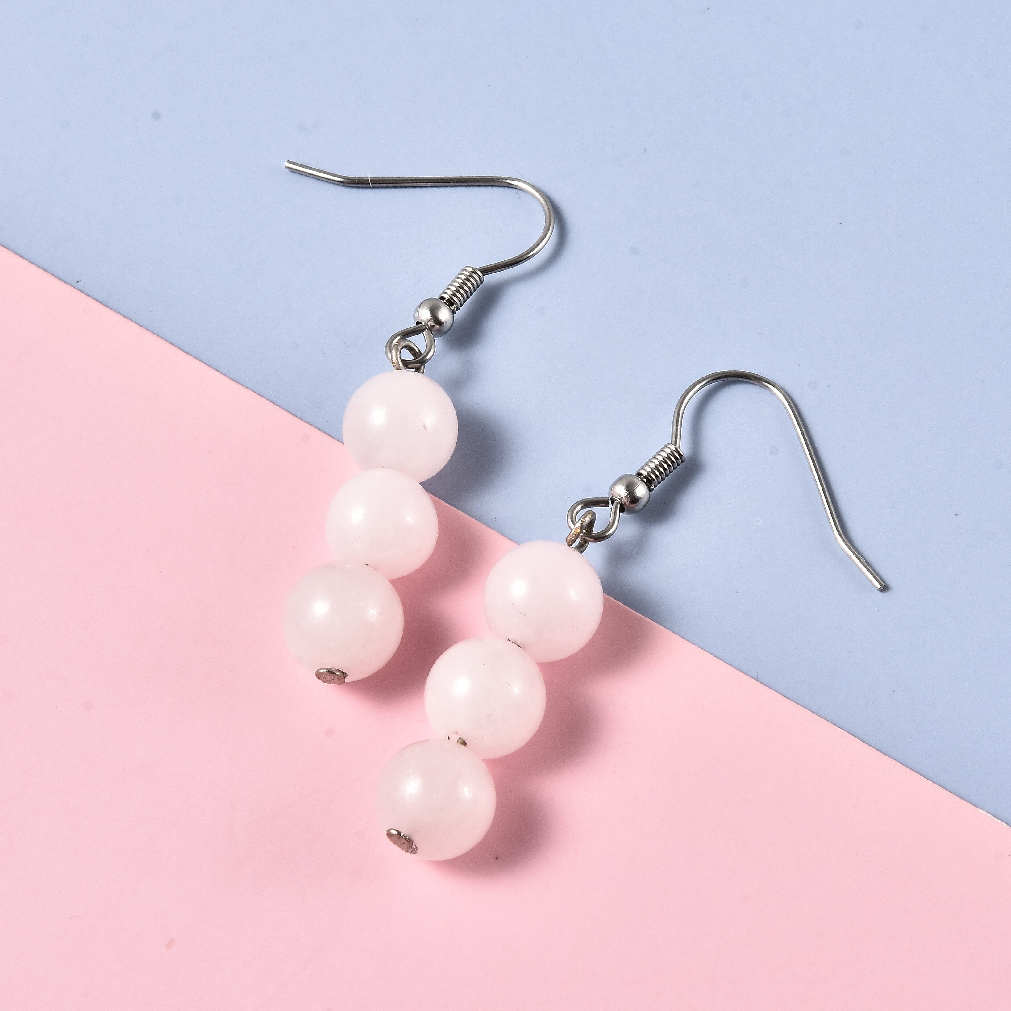 Rose Quartz Earrings in Stainless Steel