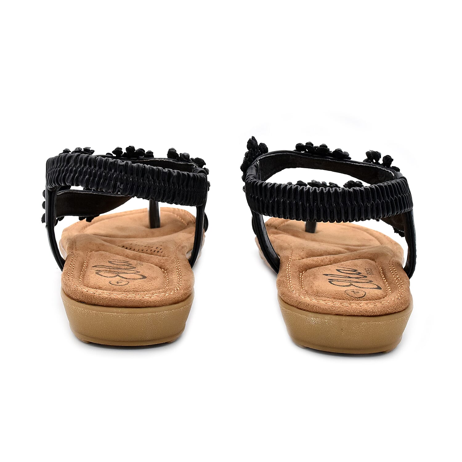 Ella Daisy Toe Post Sandal with Elastic Strap in Black