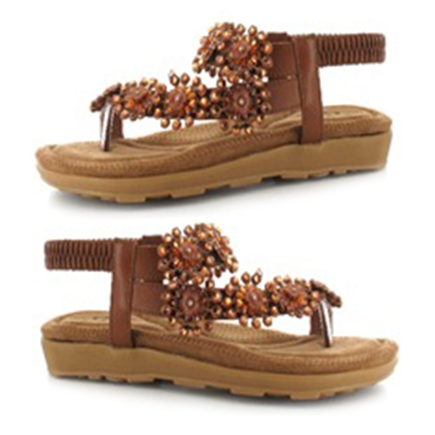 Ella Daisy Toe Post Sandal with Elastic Strap in Black (Size 4)