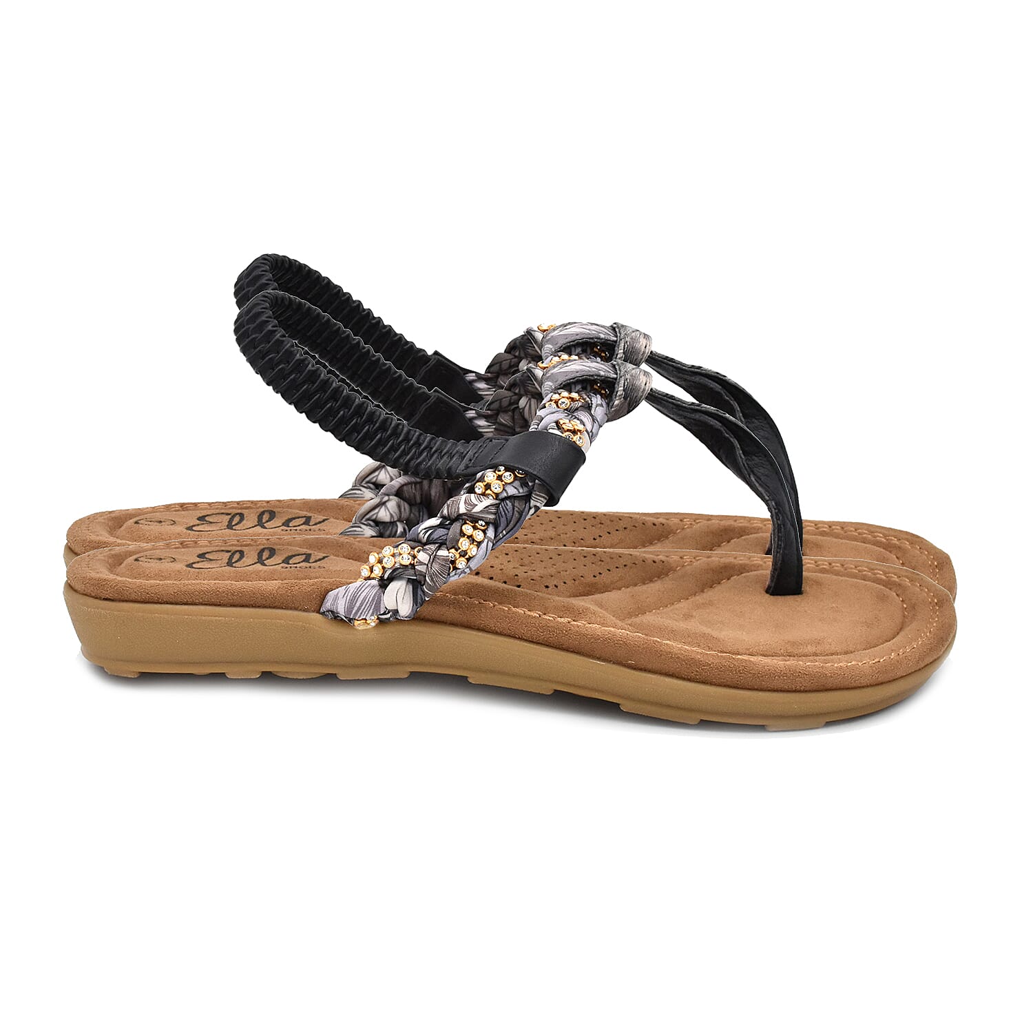 Ella Flori Toe Post Sandal with Elastic Strap in Black