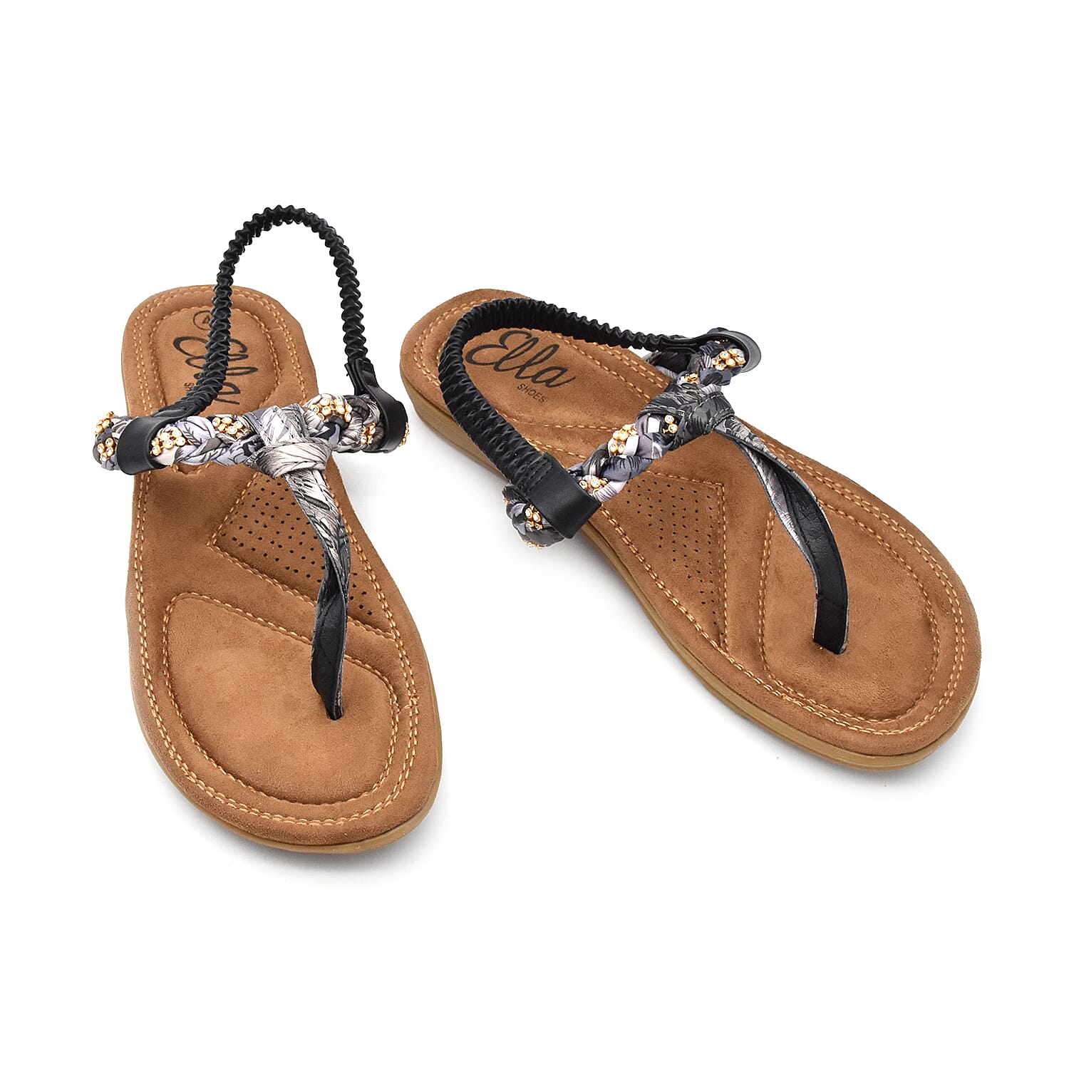 Ella Flori Toe Post Sandal with Elastic Strap in Black