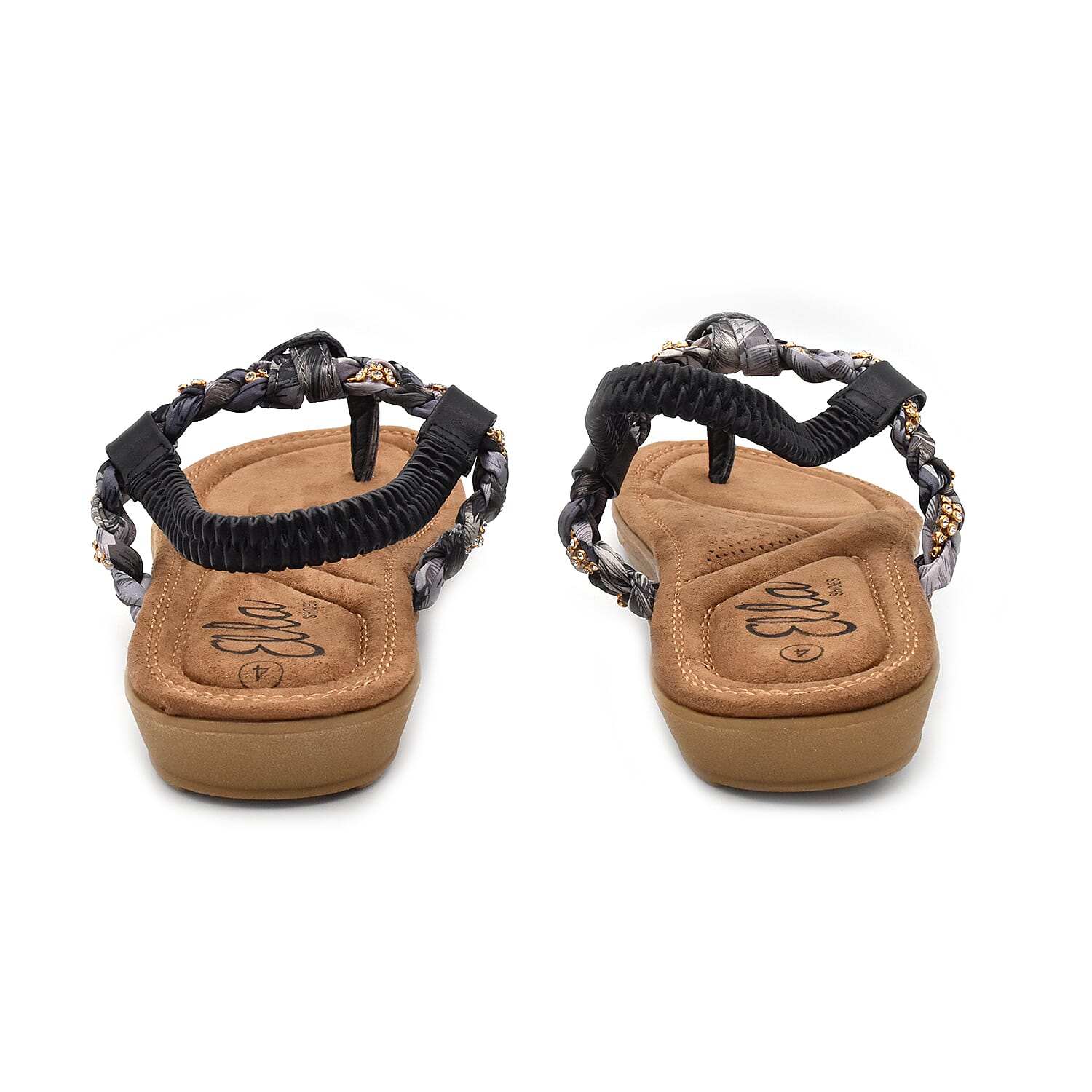 Ella Flori Toe Post Sandal with Elastic Strap in Black