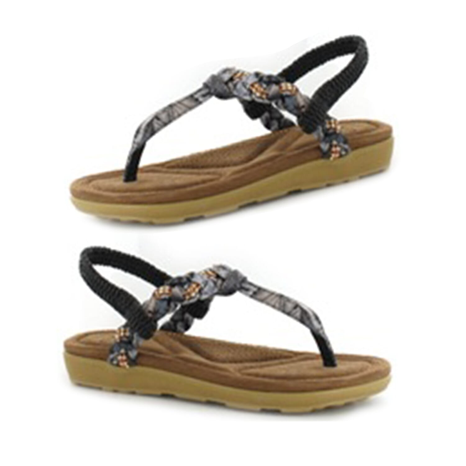Ella Flori Toe Post Sandal with Elastic Strap in Black