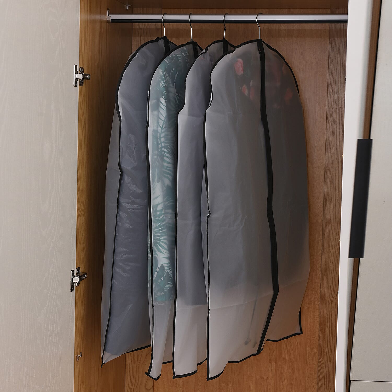 Set of 6 - Dustproof Garment Bag with Zipper & Piping (Size 60x118 Cm) - White and Black