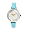 STRADA Japanese Movement Floral White Austrian Crystal Studded Water Resistant Watch with Turquoise Colour Strap