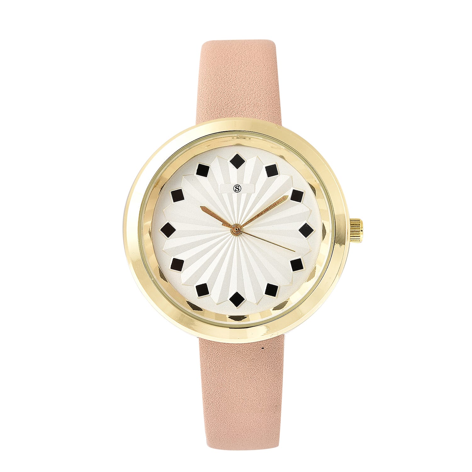 STRADA Japanese Movement Sunburst Effect Dial Water Resistant Watch with Beige Colour Strap