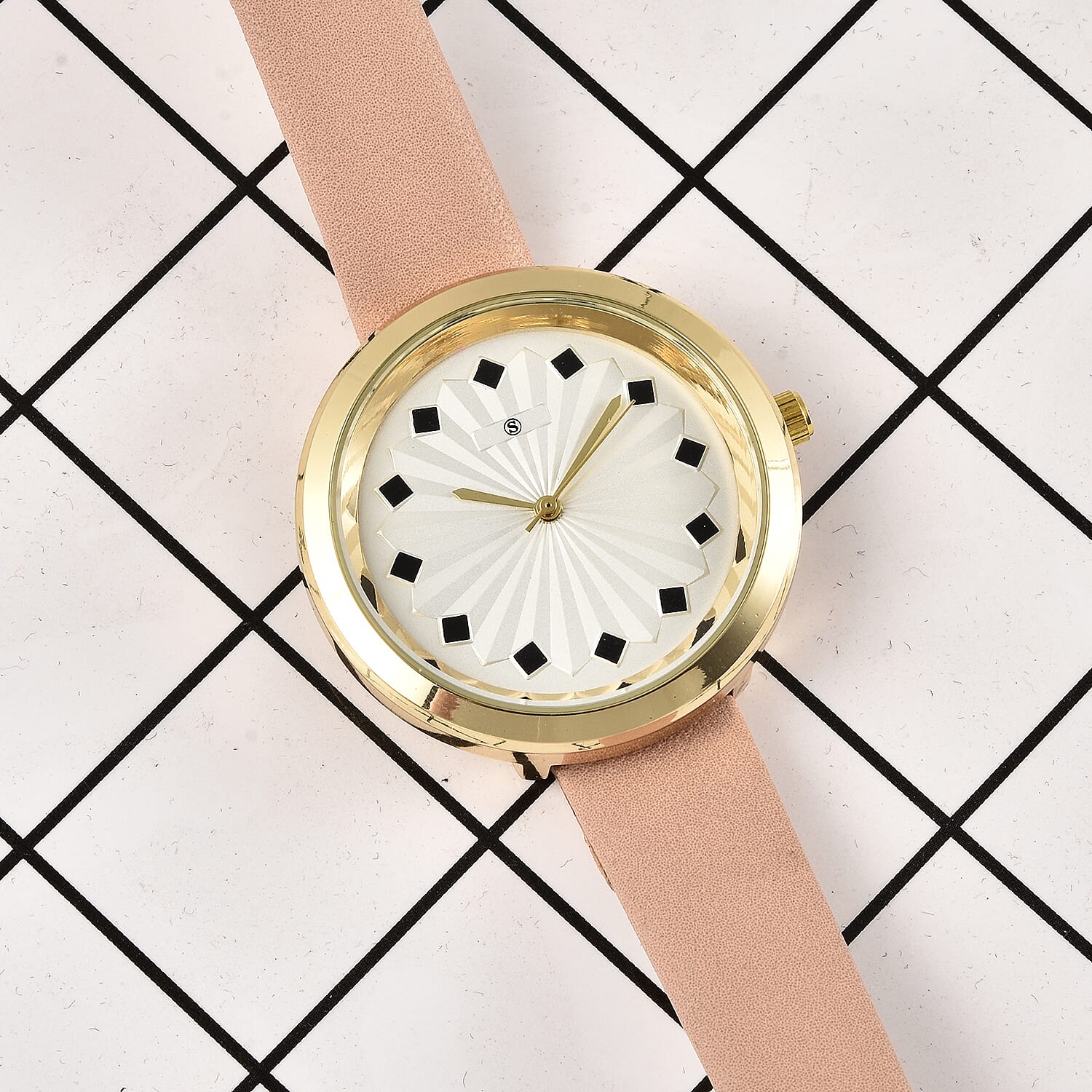 STRADA Japanese Movement Sunburst Effect Dial Water Resistant Watch with Beige Colour Strap