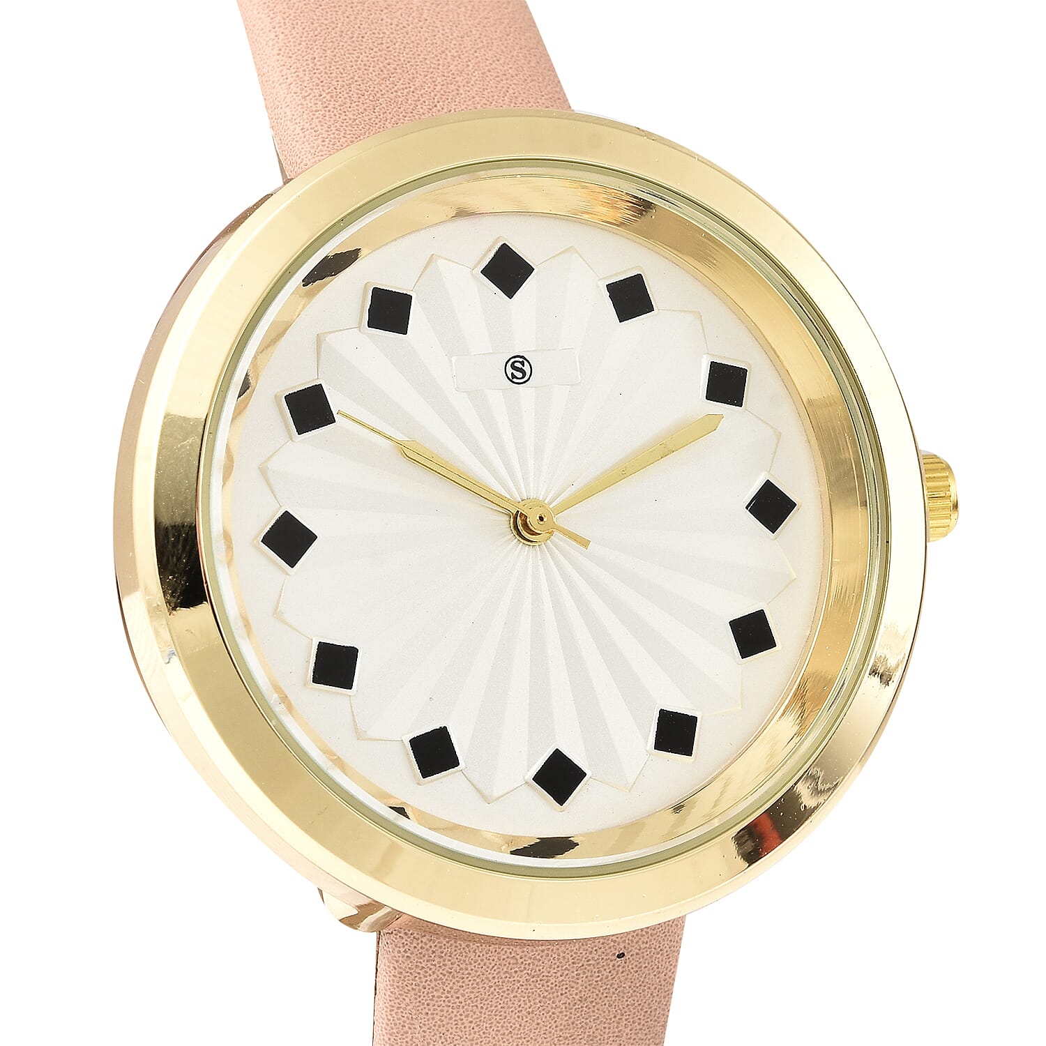 STRADA Japanese Movement Sunburst Effect Dial Water Resistant Watch with Beige Colour Strap