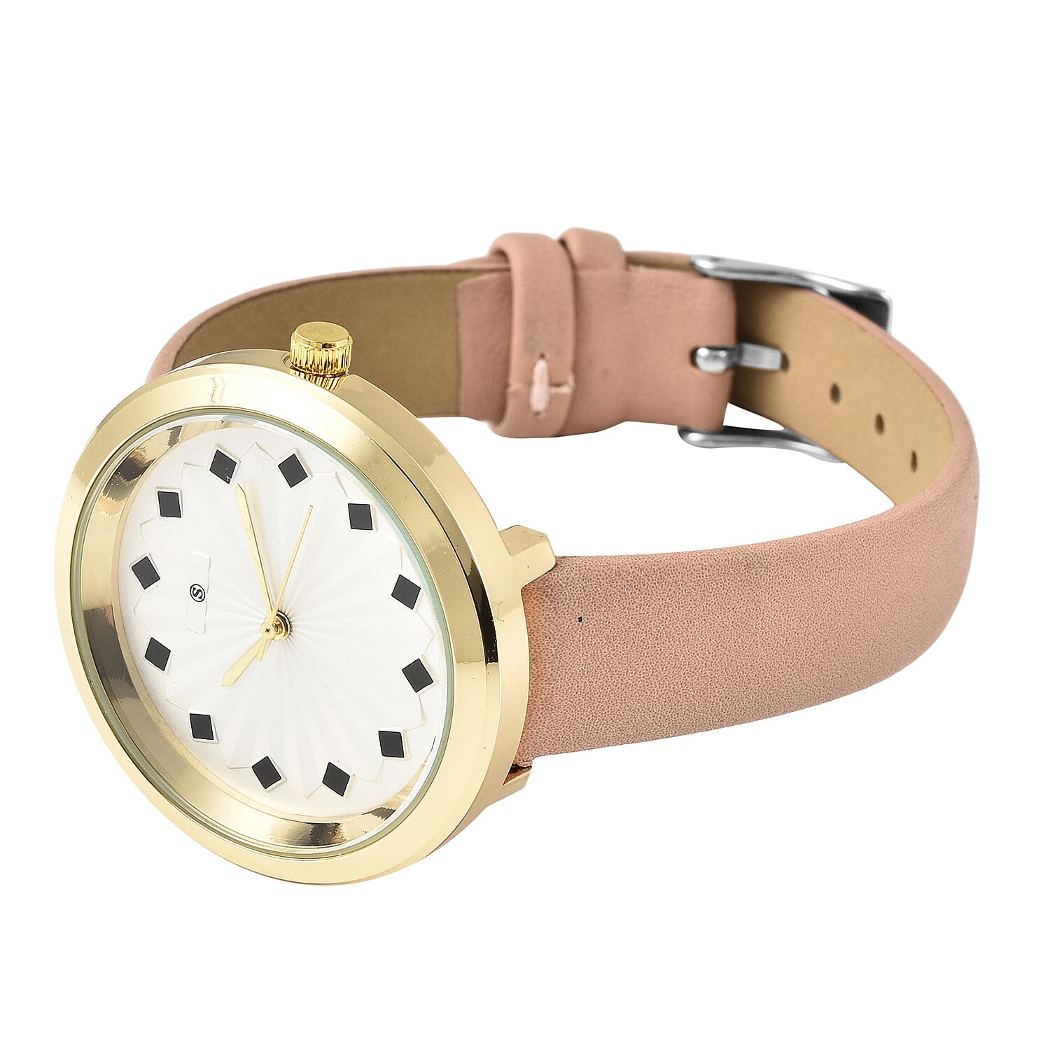 STRADA Japanese Movement Sunburst Effect Dial Water Resistant Watch with Beige Colour Strap