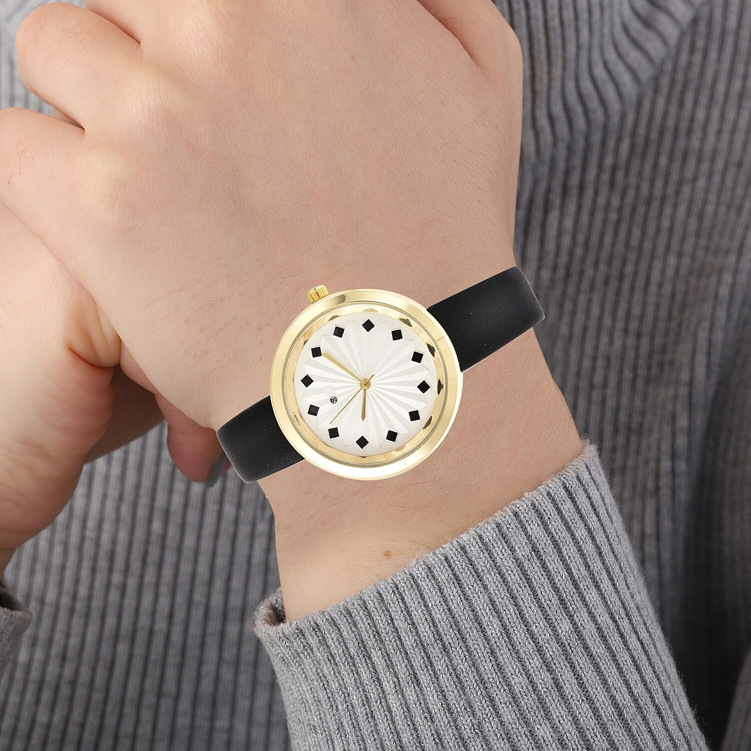 STRADA Japanese Movement Sunburst Effect Dial Water Resistant Watch with Black Colour Strap