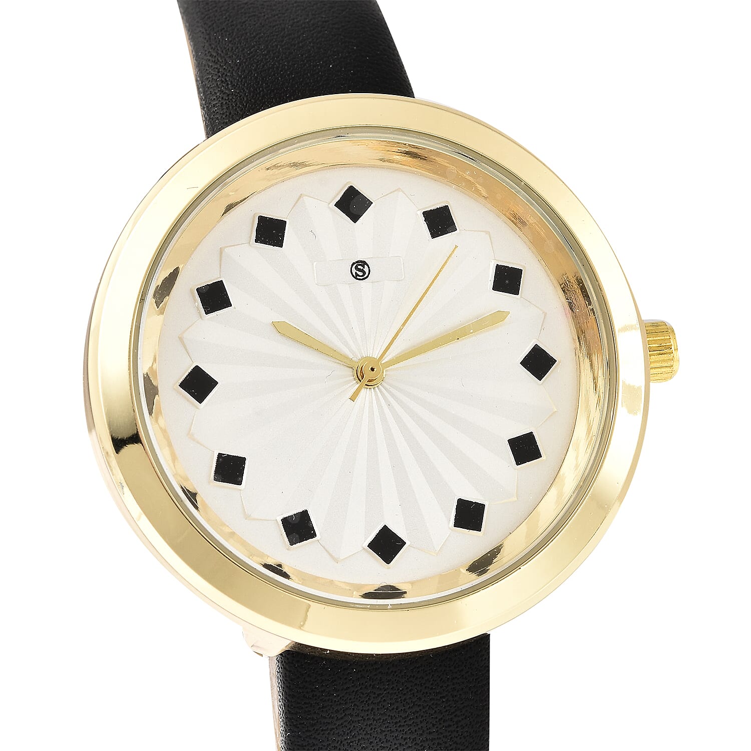 STRADA Japanese Movement Sunburst Effect Dial Water Resistant Watch with Black Colour Strap