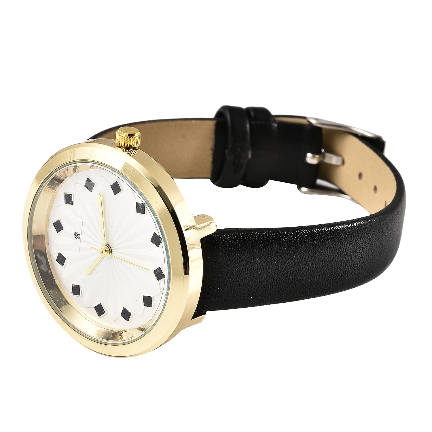 STRADA Japanese Movement Sunburst Effect Dial Water Resistant Watch with Black Colour Strap