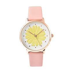 STRADA Japanese Movement Yellow Daisy Floral Pattern - Pink