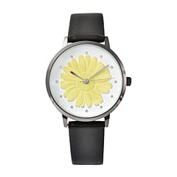 STRADA Japanese Movement Yellow Daisy Floral Water Resistant Watch with Black Colour Strap