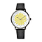 STRADA Japanese Movement Yellow Daisy Floral Water Resistant Watch with Black Colour Strap