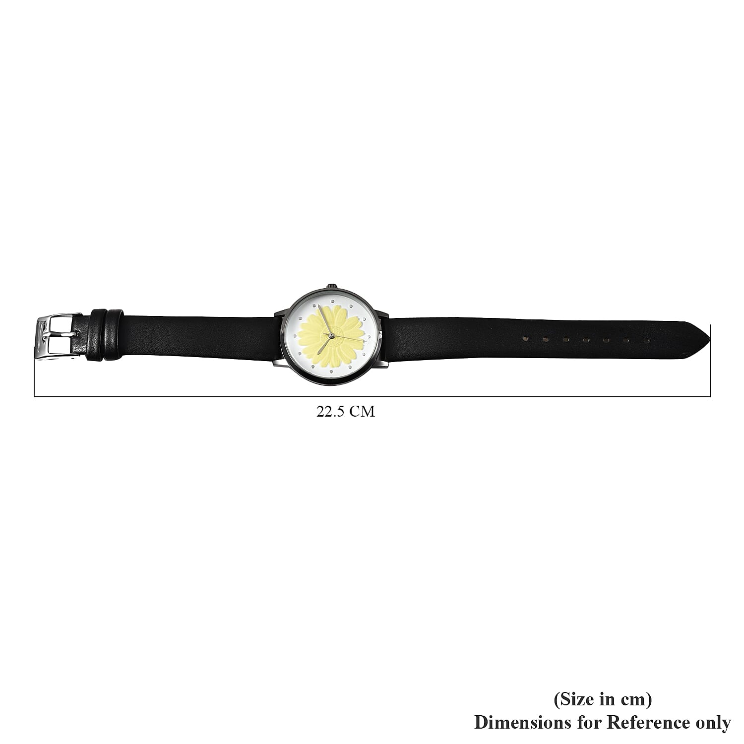 STRADA Japanese Movement Yellow Daisy Floral Water Resistant Watch with Black Colour Strap