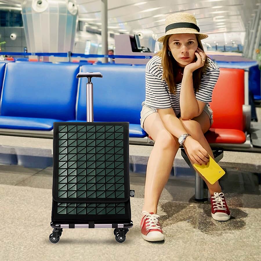 FARINO Unique Top-Loading Bag On 360 Rollerblade Spinner Wheel in Green and Silver