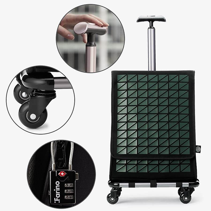 FARINO Unique Top-Loading Bag On 360 Rollerblade Spinner Wheel in Green and Silver