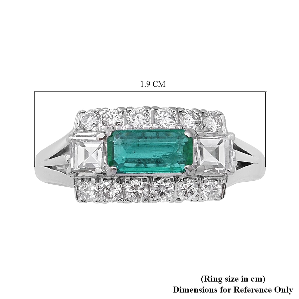 Signature Collection 900 White Platinum Boyaca Colombian Emerald and Diamond (I1-G-H) Ring 1.160 Ct.