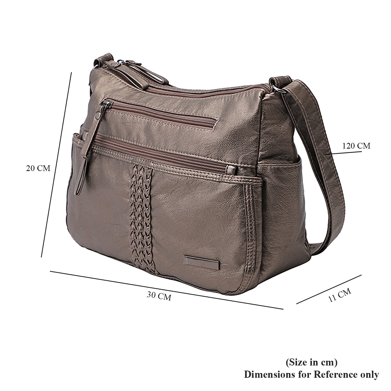 Multi Pocket Crossbody Bag with Zipper Closure and Adjustable Shoulder Strap (Size 30x20x11cm) - Grey