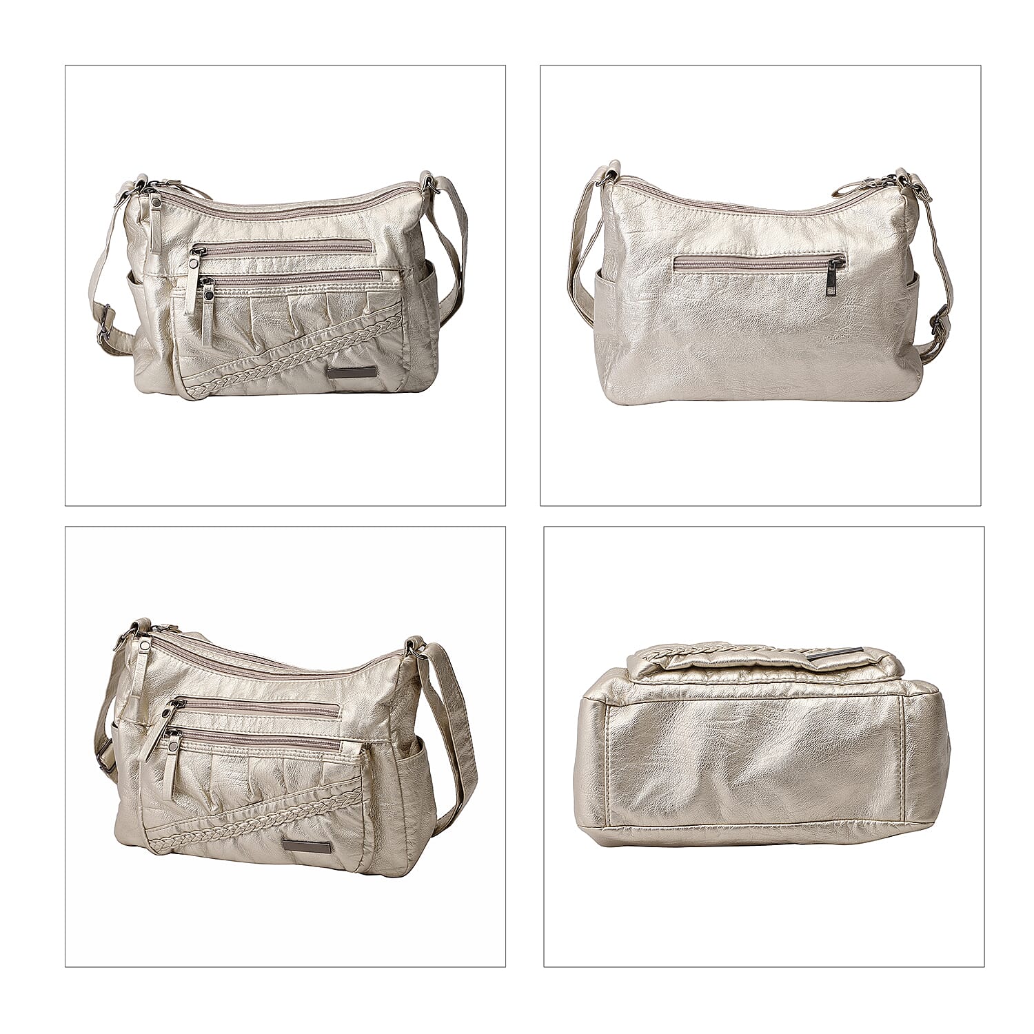 Multi Pocket Crossbody Bag with Zipper Closure and Adjustable Shoulder Strap (Size 30x20x11cm) - Champagne