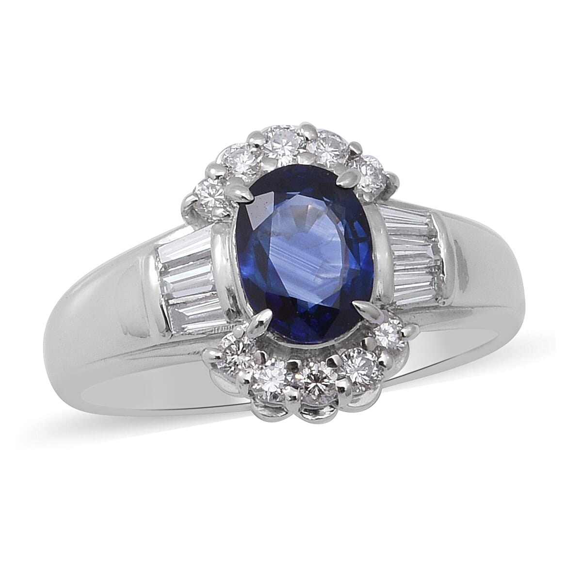 Signature Collection - 900 Platinum AAAA  Ceylon Blue Sapphire and Diamond Ring 1.71 Ct, Platinum Wt. 6.06 Gms