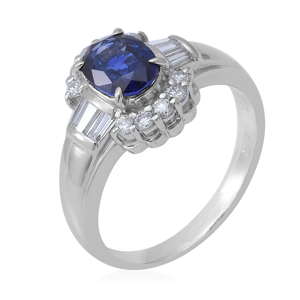 Signature Collection - 900 Platinum AAAA  Ceylon Blue Sapphire and Diamond Ring 1.71 Ct, Platinum Wt. 6.06 Gms