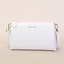 SENCILLEZ Genuine Leather Crossbody Bag with Detachable Strap and Zipper Closure - Beige