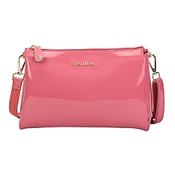 SENCILLEZ 100% Genuine Leather Crossbody Bag with Detachable Strap and Zipper Closure (Size 29x9x17cm) - Pink