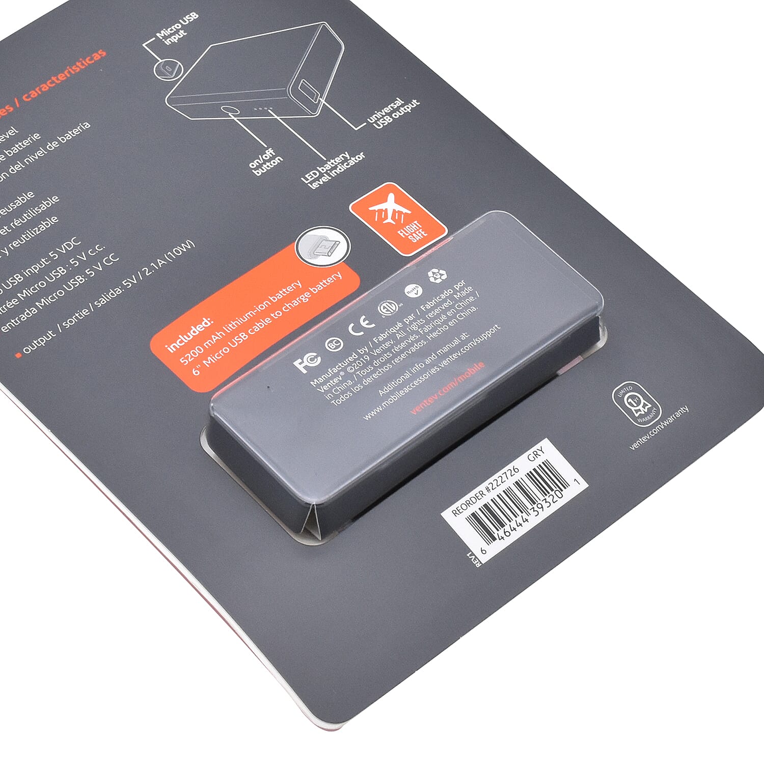 Mobile Charging Device - Ventev Powercell 5200 Gray UP