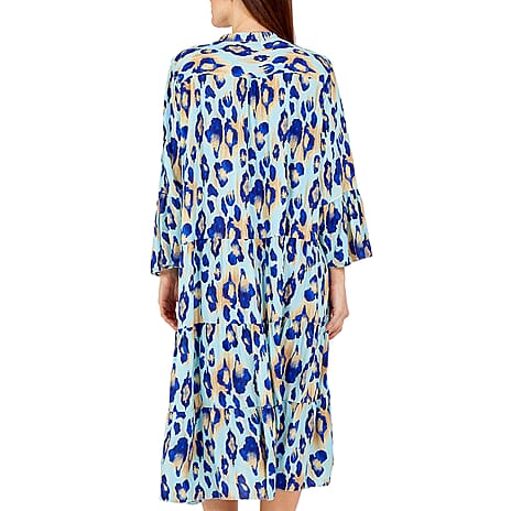 Nova of London Midi Leopard Print Tiered Dress in Aqua Colour (Size up to 20) (60x113cm)