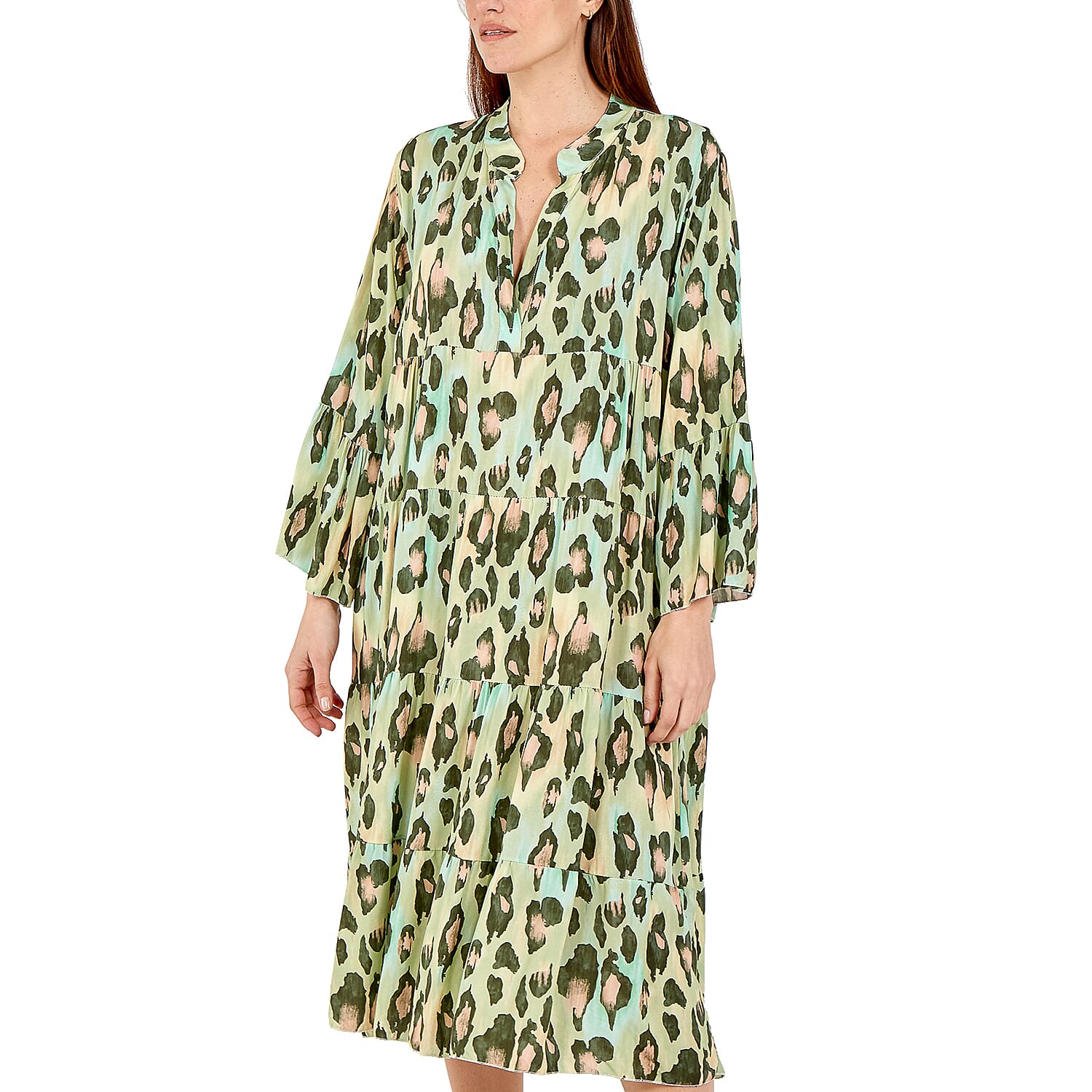 Nova of London Midi Leopard Print Tiered Dress in White and Grey Colour (Size up to 20) (60x113cm)