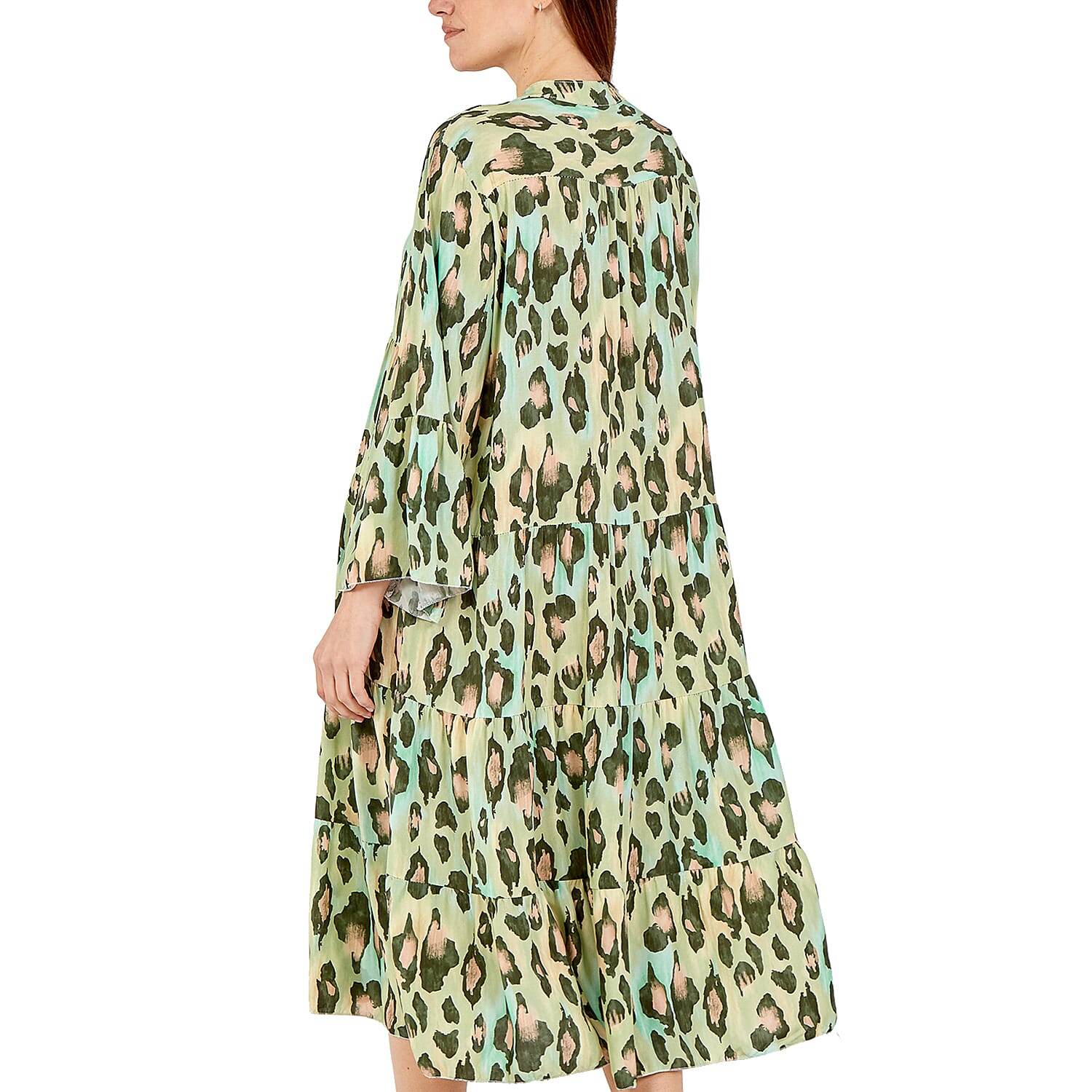 Nova of London Midi Leopard Print Tiered Dress in White and Grey Colour (Size up to 20) (60x113cm)