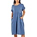 Nova of London Tiered Oversized Smock Midi Dress in Denim Blue (Size up to 20) (60x110cm)