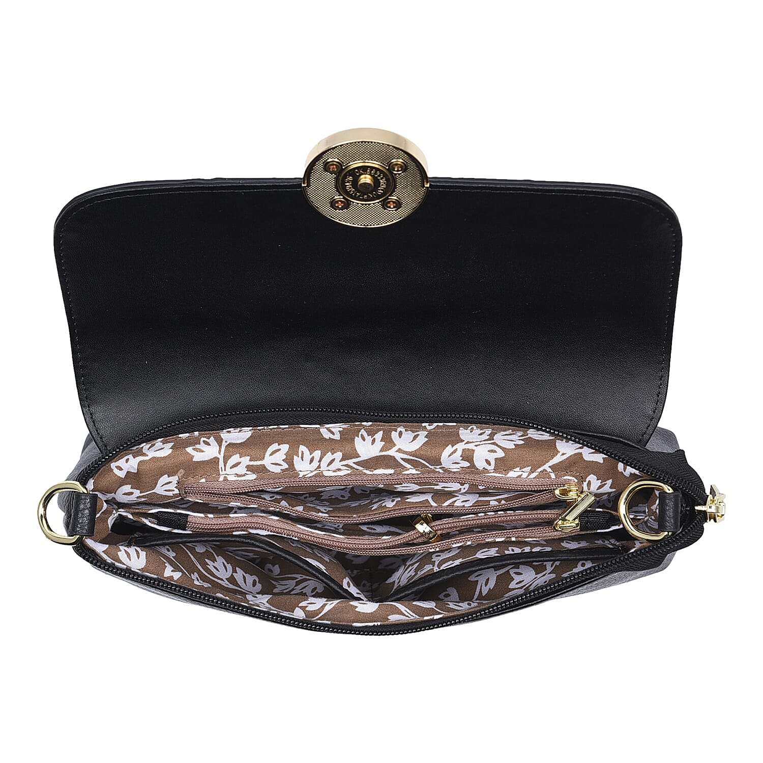 Genuine Leather Floral Pattern Crossbody Bag with Shoulder Strap - Light Green