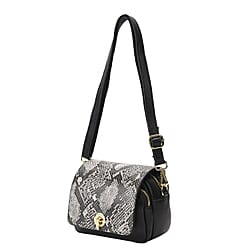 Genuine Leather Womens Snake Print Crossbody Bag with Shoulder Strap - Black