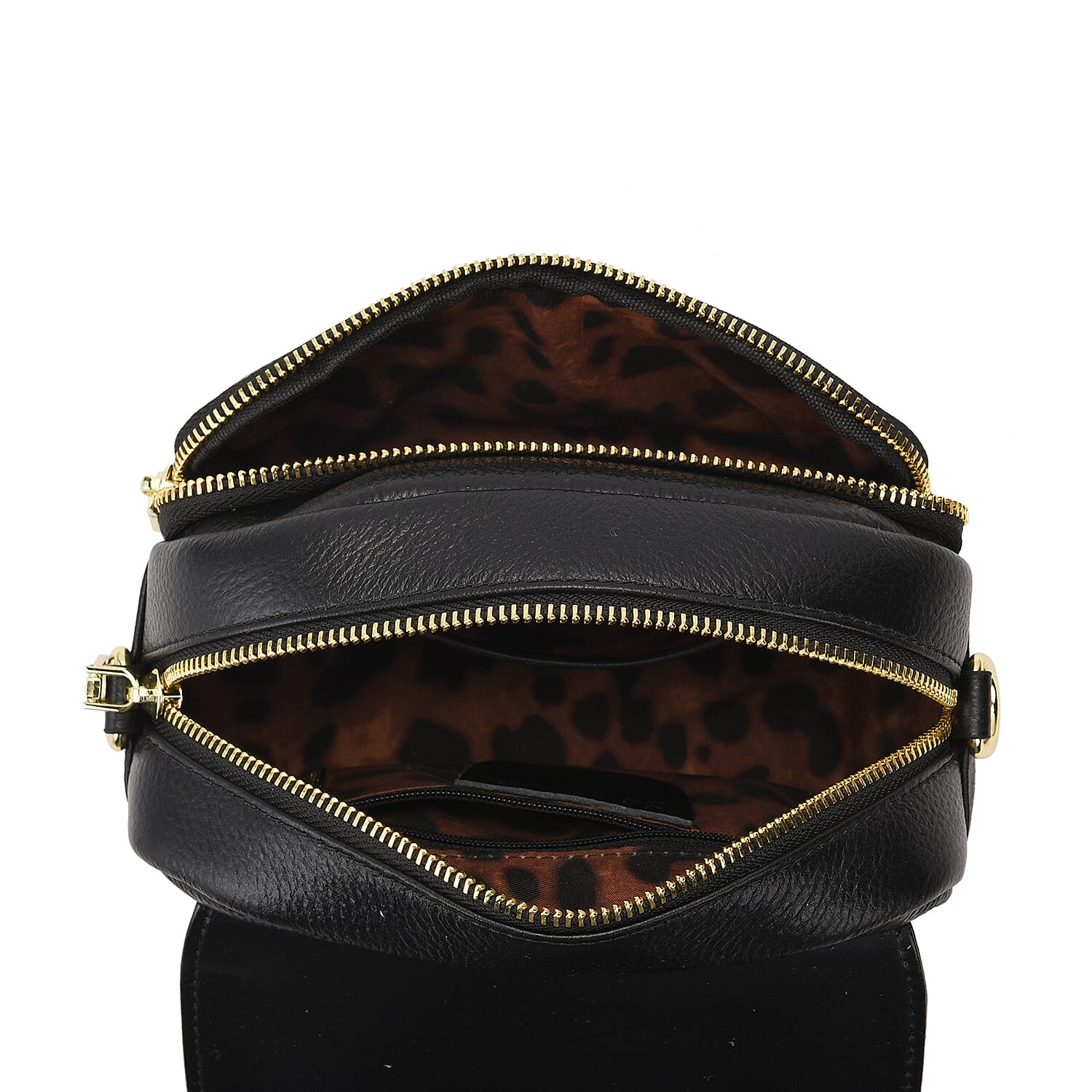 Genuine Leather Womens Snake Print Crossbody Bag with Shoulder Strap - Black