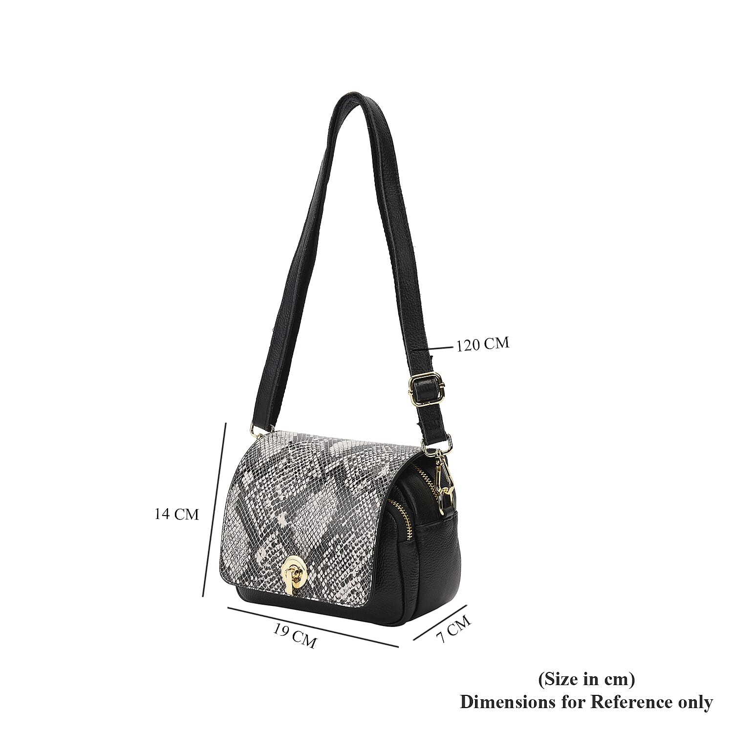 Genuine Leather Womens Snake Print Crossbody Bag with Shoulder Strap - Black
