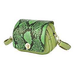 Genuine Leather Womens Snake Print Crossbody Bag with Shoulder Strap - Black
