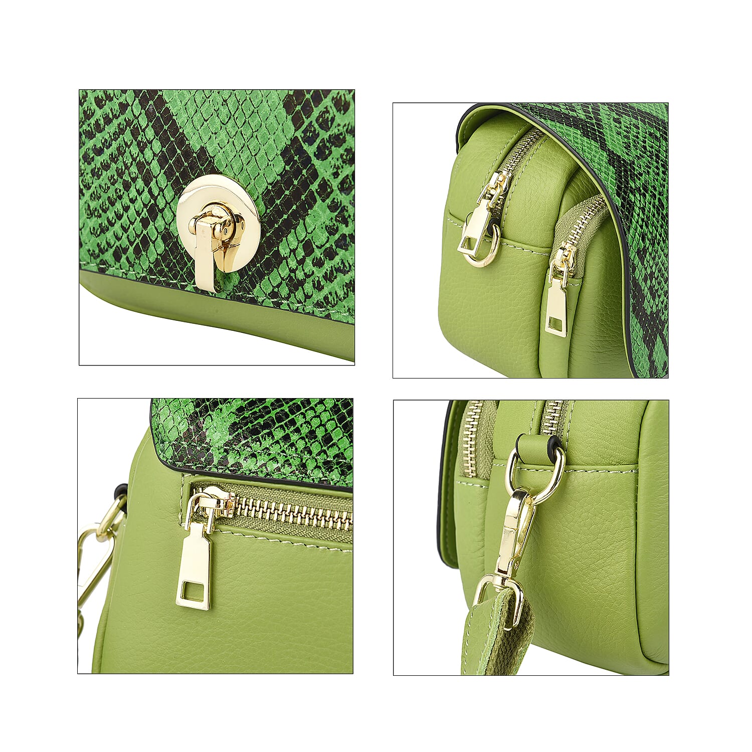 Genuine Leather Womens Snake Print Crossbody Bag with Shoulder Strap - Black