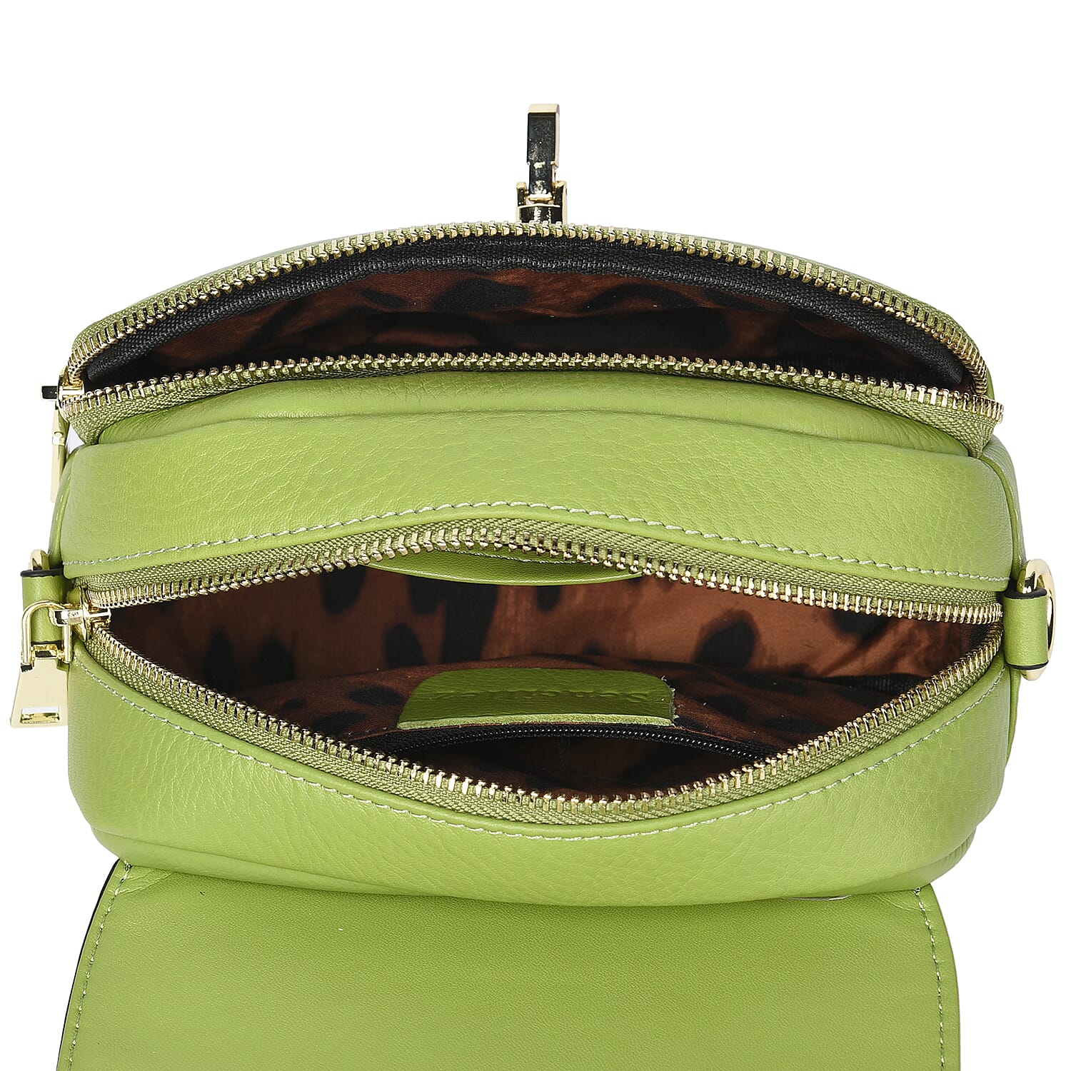 Genuine Leather Womens Snake Print Crossbody Bag with Shoulder Strap - Black