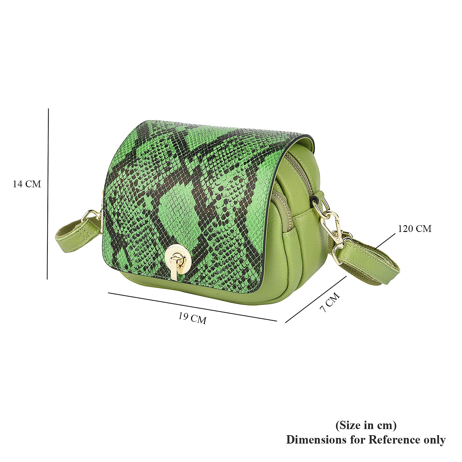 Genuine Leather Womens Snake Print Crossbody Bag with Shoulder Strap - Black