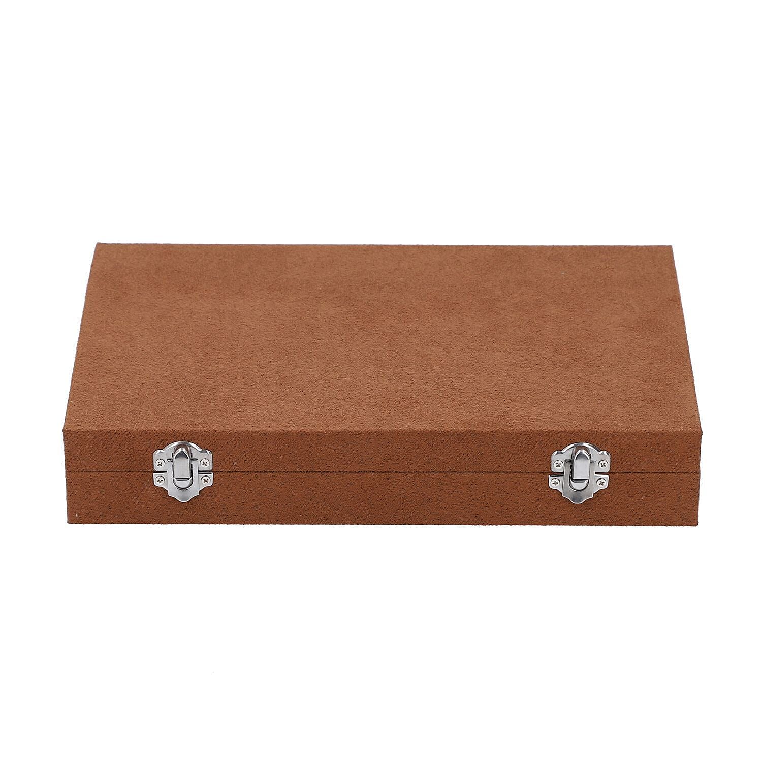 DOD-Luxurious Velvet Anti-Tarnish Jewelry Organizer Box - Brown