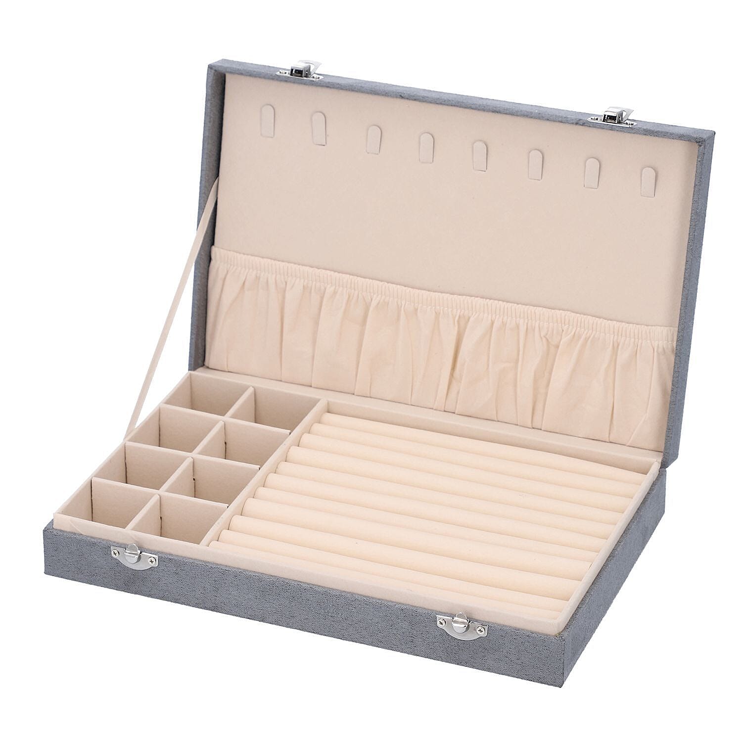 DOD-Luxurious Velvet Anti-Tarnish Jewelry Organizer Box - Grey