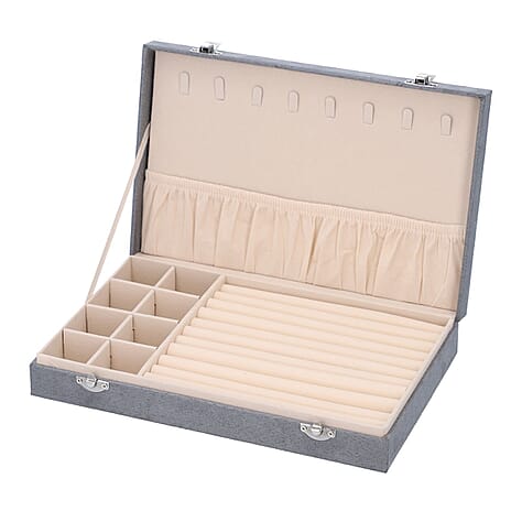 DOD-Luxurious Velvet Anti-Tarnish Jewelry Organizer Box - Grey