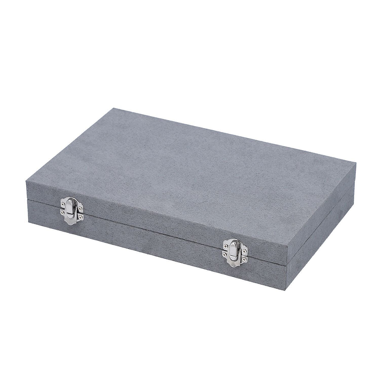 DOD-Luxurious Velvet Anti-Tarnish Jewelry Organizer Box - Grey