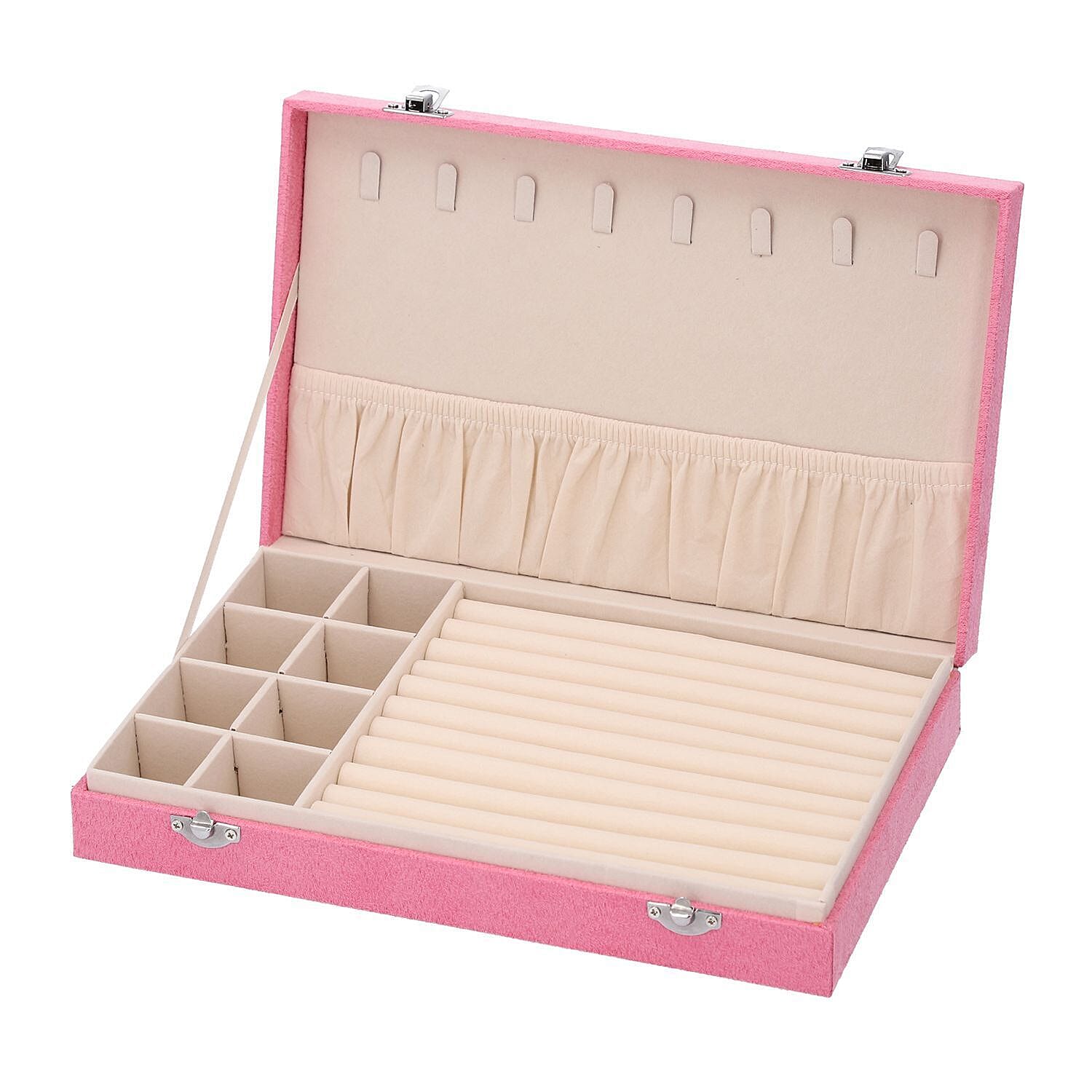 DOD-Luxurious Velvet Anti-Tarnish Jewelry Organizer Box - Pink