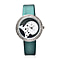 STRADA Japanese Movement 3D Panda Pattern White Austrian Crystal Watch with Dark Green Strap